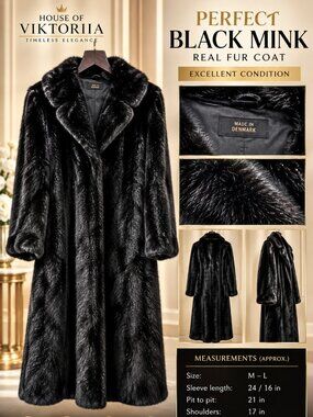 Luxury Black Mink Fur Coat | Made in Denmark | Women's M–L | Excellent